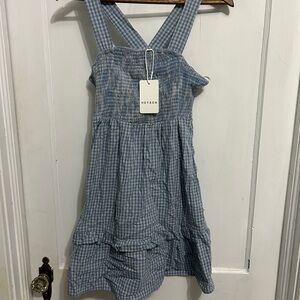 Blue Smocked Pleated Mini Sundress